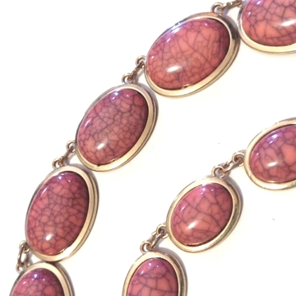 VINTAGE 3-STRAND GOLD-TONE DARK PINK SPECKLED STONE COLLAR 17-20" NECKLACE - Picture 4 of 8